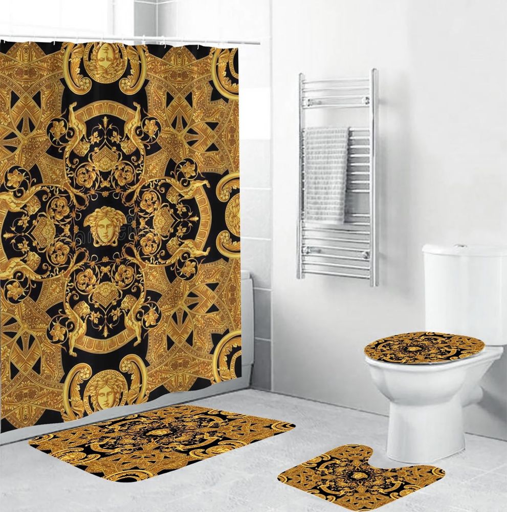 Gold Black Signature Versace Shower Curtain Set 009 Gold Black Signature Versace Shower Curtain Set 009