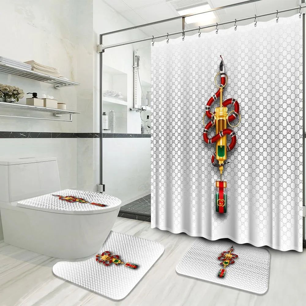 Luxury Snake White Background Gucci Shower Curtain 045 Luxury Snake White Background Gucci Shower Curtain 045