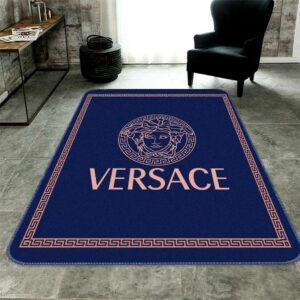 Dark Blue Versace Living Room Carpet And Rug 020