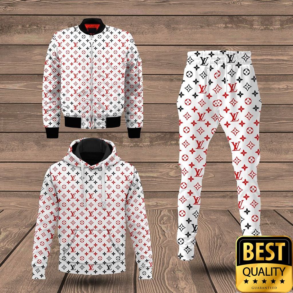Luxury Louis Vuitton White With Black And Red Monogram 3D Shirt And Pants 177 Luxury Louis Vuitton White With Black And Red Monogram 3D Shirt And Pants 177