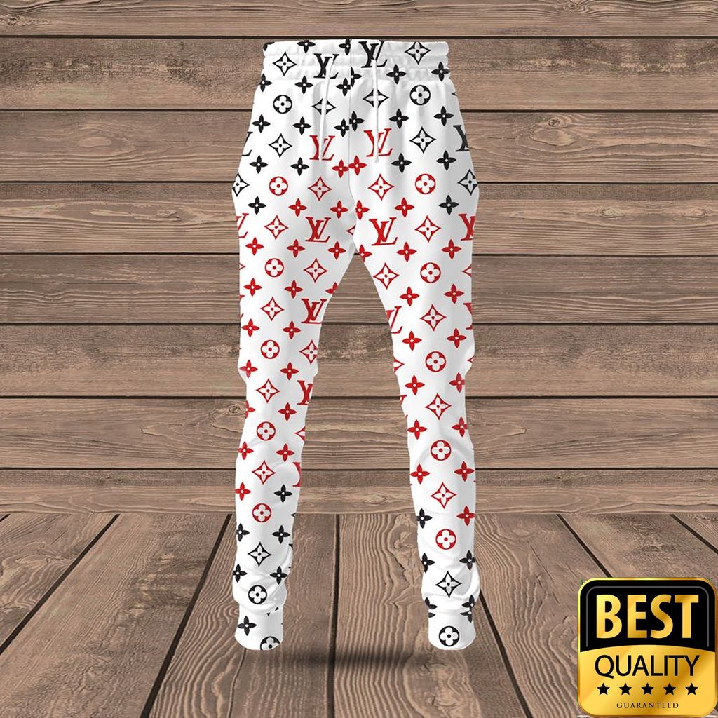 Luxury Louis Vuitton White With Black And Red Monogram 3D Shirt And Pants 177 Luxury Louis Vuitton White With Black And Red Monogram 3D Shirt And Pants 177