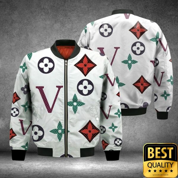 Luxury Louis Vuitton White With Colorful Patterns And Big V 3D Shirt And Pants 178 Luxury Louis Vuitton White With Colorful Patterns And Big V 3D Shirt And Pants 178