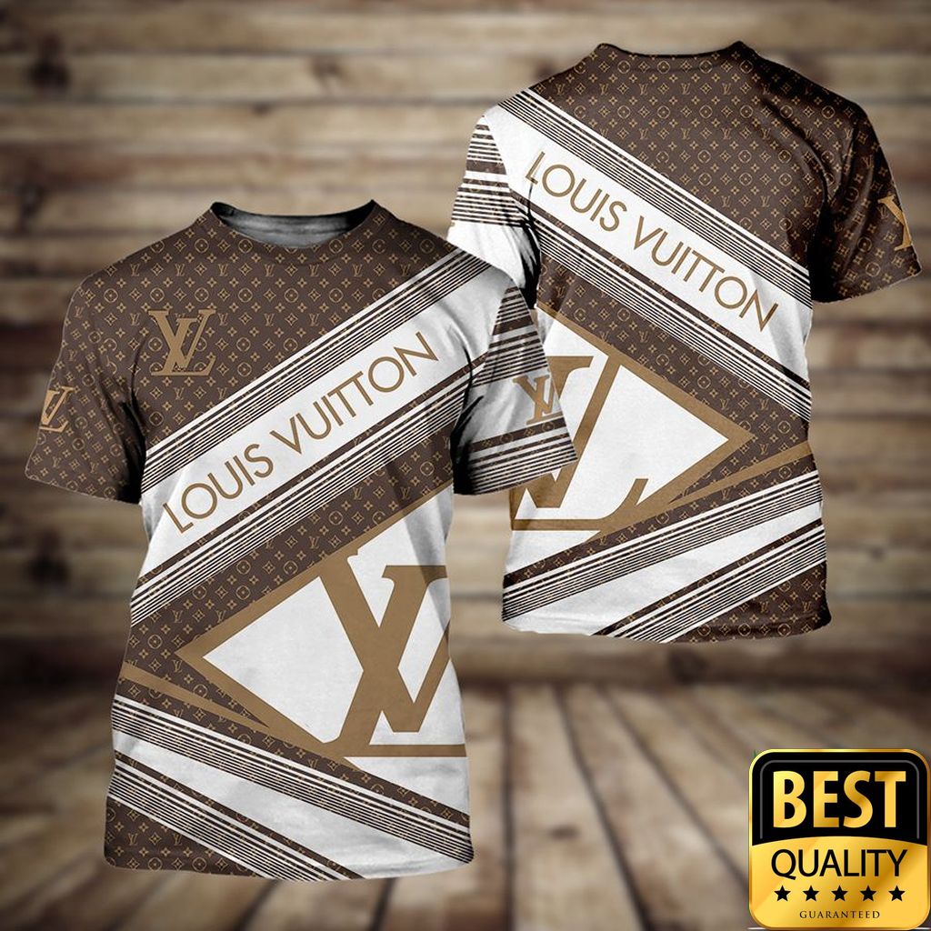 Luxury Louis Vuitton White And Light Brown With Diagonal Brand Patterns 3D Shirt 176 Luxury Louis Vuitton White And Light Brown With Diagonal Brand Patterns 3D Shirt 176