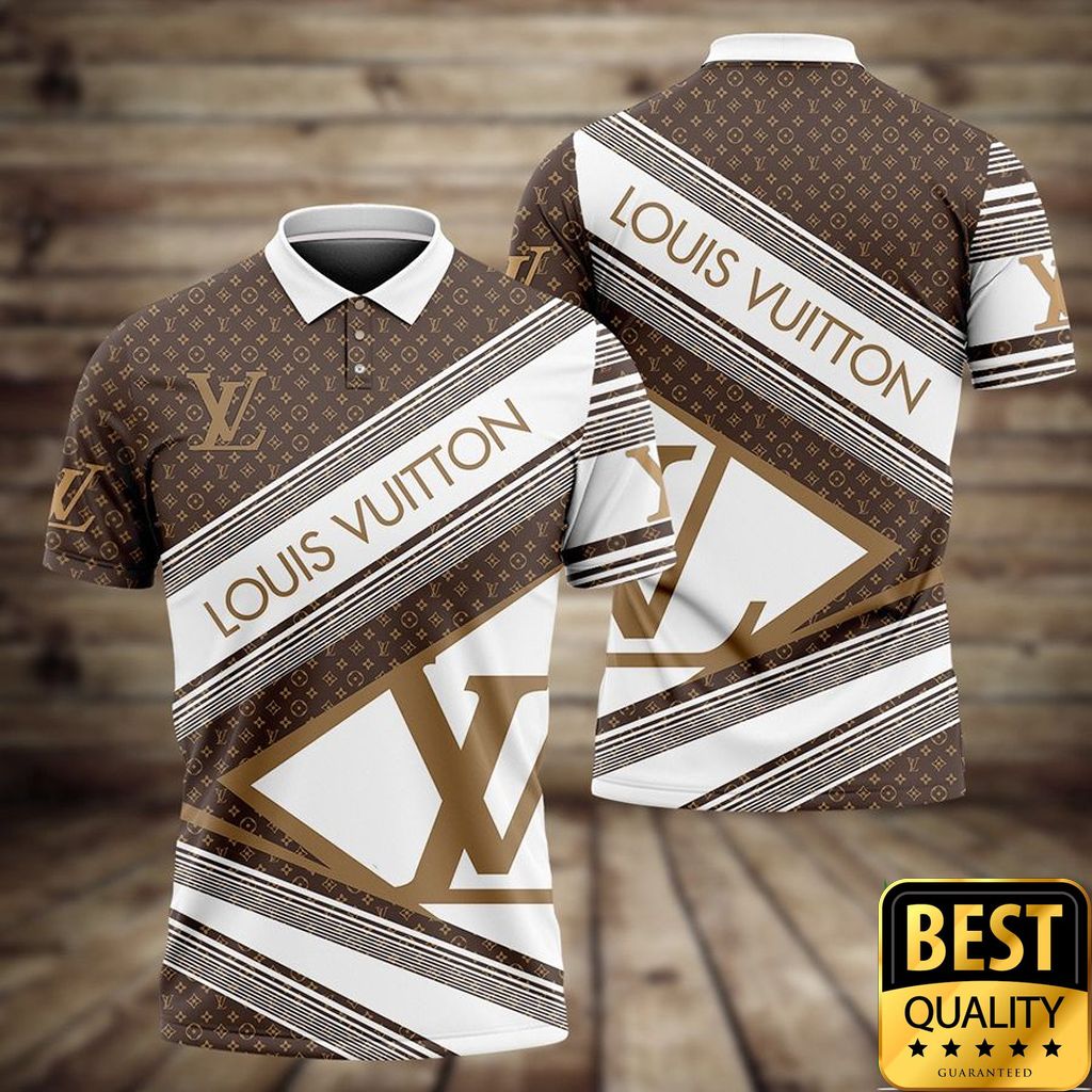 Luxury Louis Vuitton White And Light Brown With Diagonal Brand Patterns 3D Shirt 176 Luxury Louis Vuitton White And Light Brown With Diagonal Brand Patterns 3D Shirt 176
