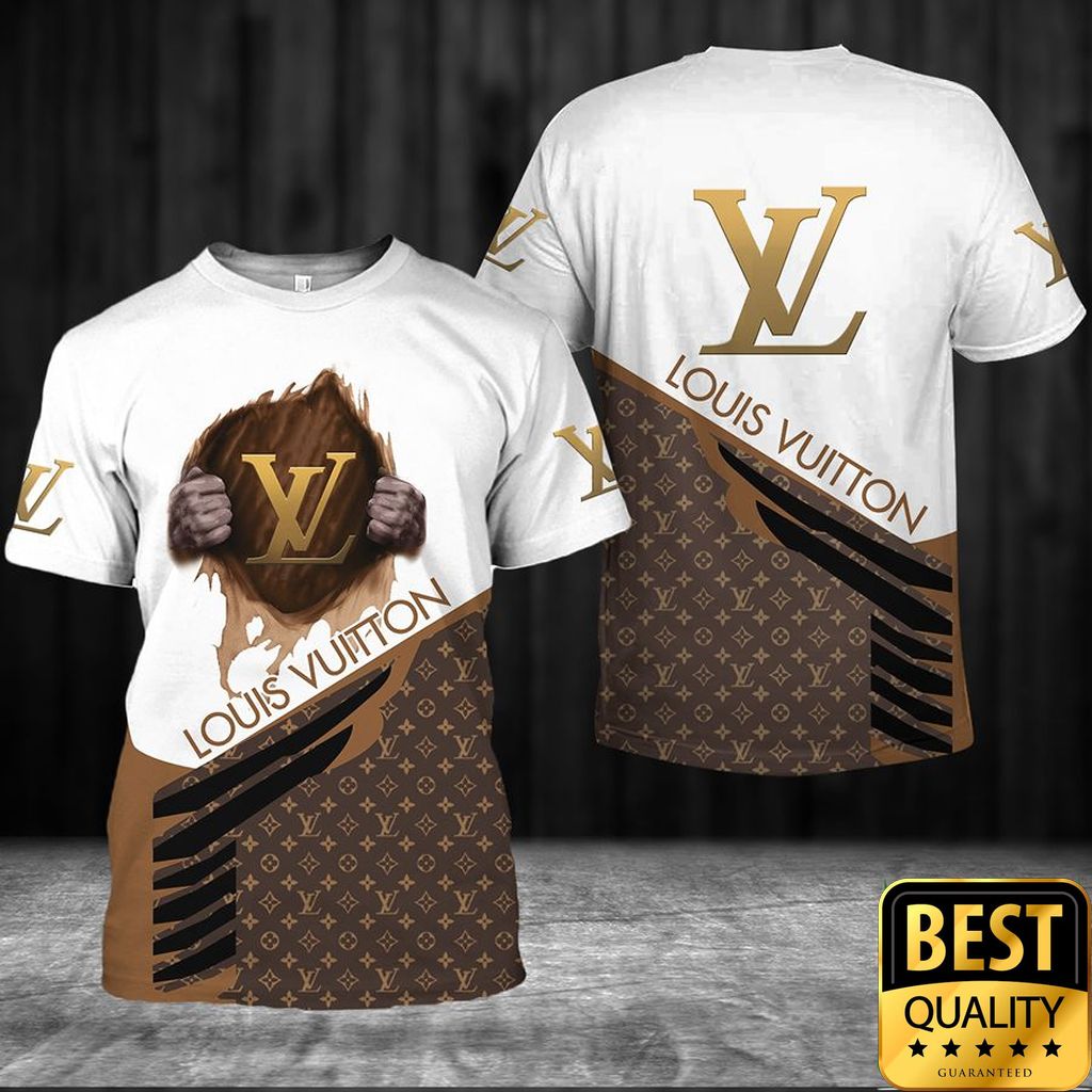 Luxury Louis Vuitton White And Brown With Hand Holding Brand Logo And Name 3D Shirt 175 Luxury Louis Vuitton White And Brown With Hand Holding Brand Logo And Name 3D Shirt 175