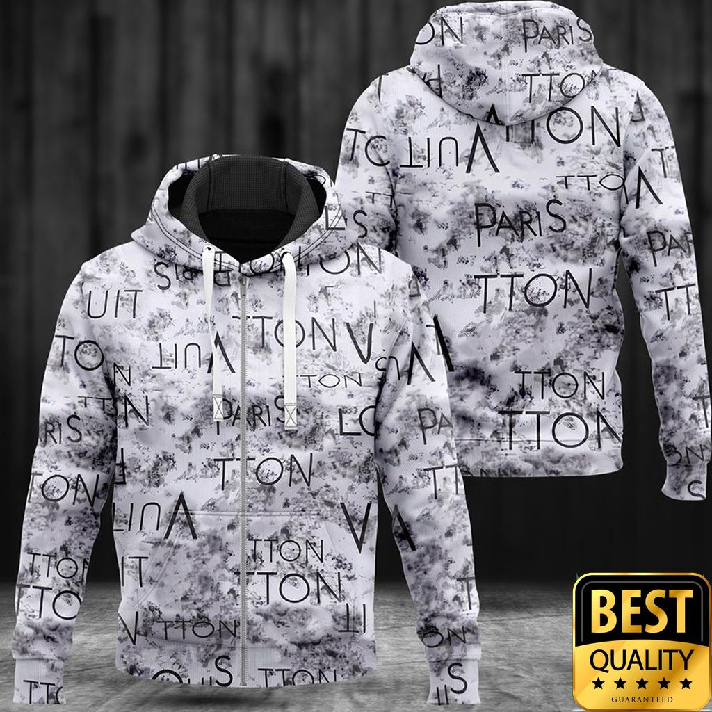 Luxury Louis Vuitton Paris White With Black Logo And Gray Splatter 3D Shirt And Pants 174 Luxury Louis Vuitton Paris White With Black Logo And Gray Splatter 3D Shirt And Pants 174