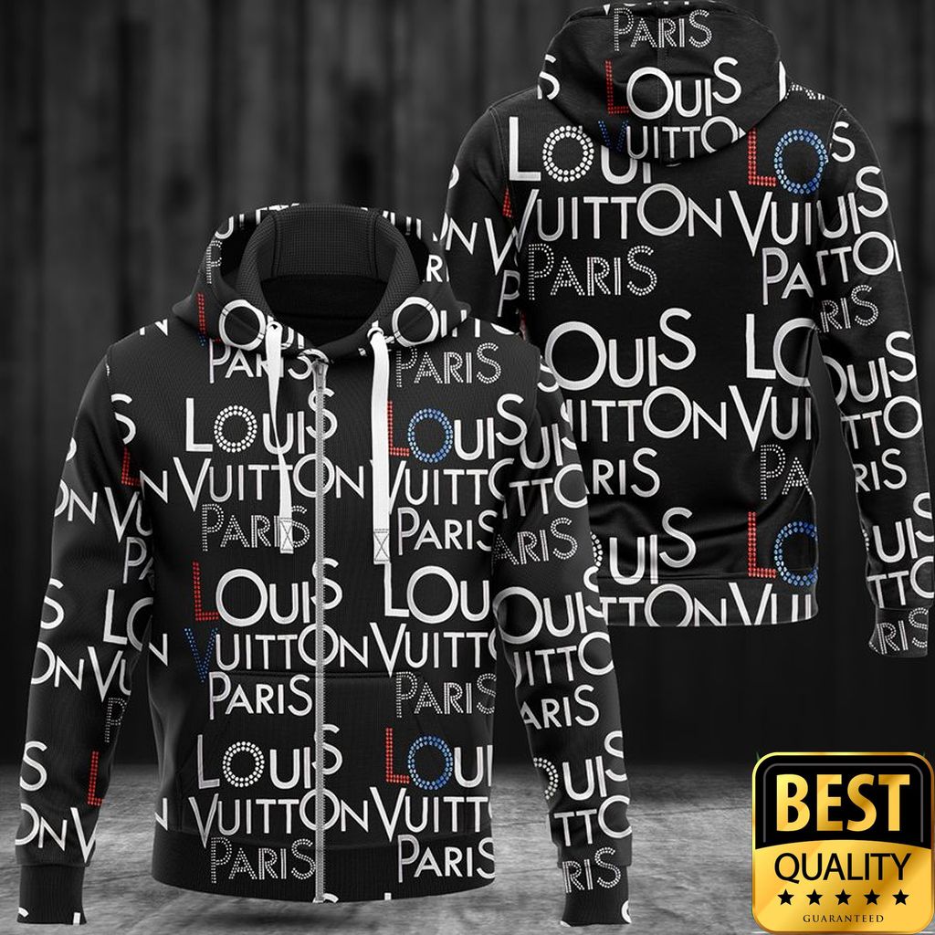 Luxury Louis Vuitton Paris Black With White And Red And Blue Name 3D Shirt And Pants 173 Luxury Louis Vuitton Paris Black With White And Red And Blue Name 3D Shirt And Pants 173