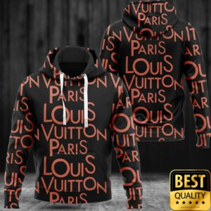 Luxury Louis Vuitton Paris Black with Red Brand Name 3D Shirt and Pants 4