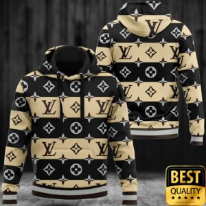 Luxury Louis Vuitton Light Yellow and Black Interleaved Pattern 3D Shirt and Pants 2
