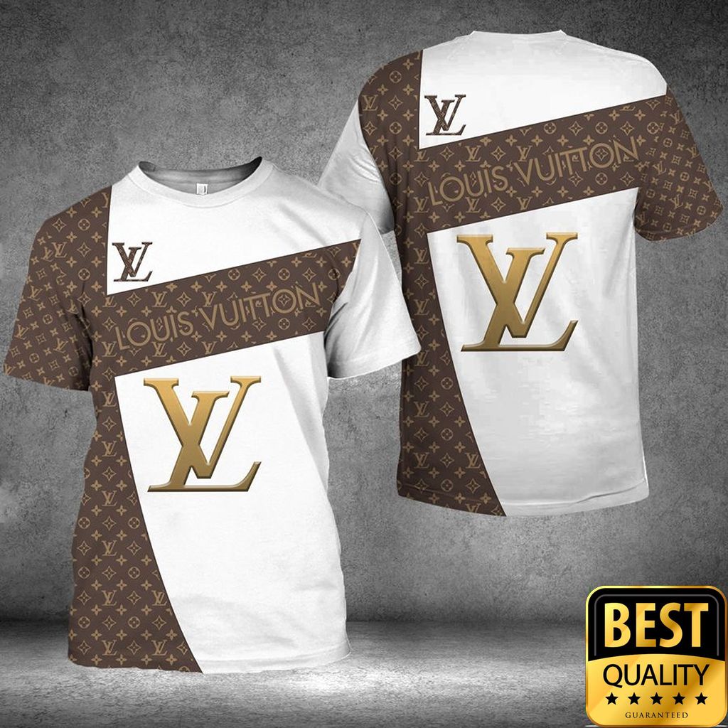 Luxury Louis Vuitton Light Brown And White With Central Logo Pattern 3D Shirt 169 Luxury Louis Vuitton Light Brown And White With Central Logo Pattern 3D Shirt 169