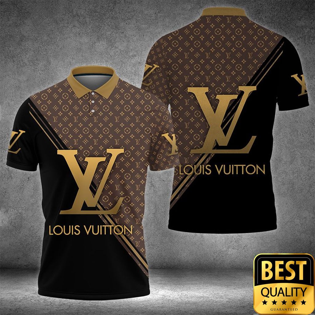 Luxury Louis Vuitton Half Black Half Brown Yellow Diagonal Lines 3D Shirt 164 Luxury Louis Vuitton Half Black Half Brown Yellow Diagonal Lines 3D Shirt 164