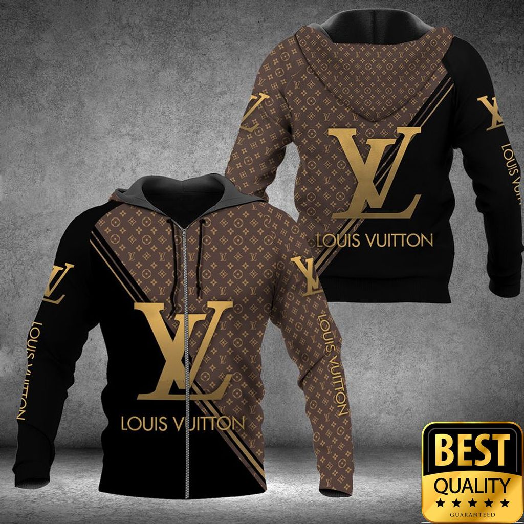 Luxury Louis Vuitton Half Black Half Brown Yellow Diagonal Lines 3D Shirt 164 Luxury Louis Vuitton Half Black Half Brown Yellow Diagonal Lines 3D Shirt 164