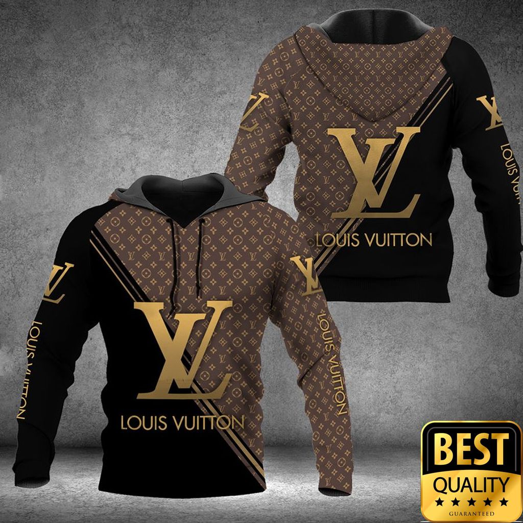 Luxury Louis Vuitton Half Black Half Brown Yellow Diagonal Lines 3D Shirt 164 Luxury Louis Vuitton Half Black Half Brown Yellow Diagonal Lines 3D Shirt 164