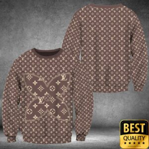 Luxury Louis Vuitton Gray Brown With 4 Leave Flower Pattern Center 3D Shirt And Pants 163 4 Luxury Louis Vuitton Gray Brown with 4 Leave Flower Pattern Center 3D Shirt and Pants 5
