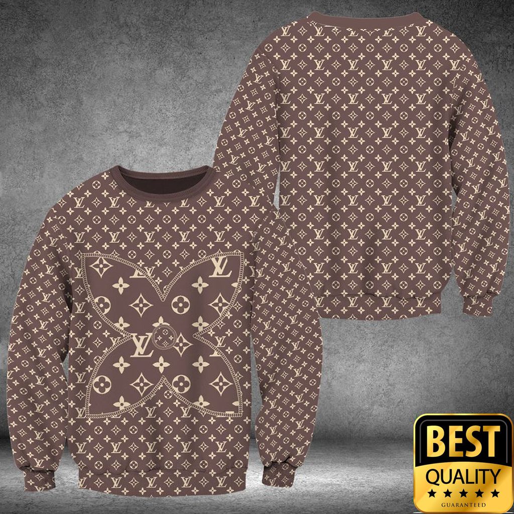 Luxury Louis Vuitton Gray Brown With 4 Leave Flower Pattern Center 3D Shirt And Pants 163 Luxury Louis Vuitton Gray Brown With 4 Leave Flower Pattern Center 3D Shirt And Pants 163