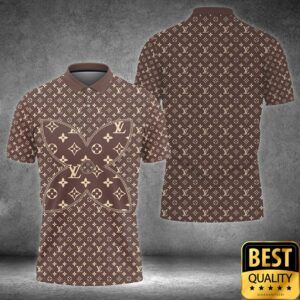 Luxury Louis Vuitton Gray Brown With 4 Leave Flower Pattern Center 3D Shirt And Pants 163 3 Luxury Louis Vuitton Gray Brown with 4 Leave Flower Pattern Center 3D Shirt and Pants 4