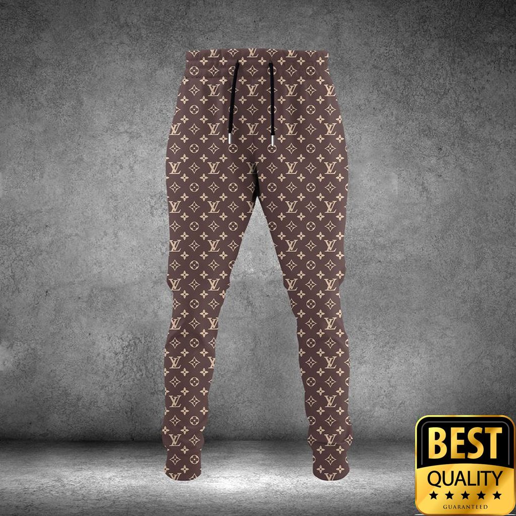 Luxury Louis Vuitton Gray Brown With 4 Leave Flower Pattern Center 3D Shirt And Pants 163 Luxury Louis Vuitton Gray Brown With 4 Leave Flower Pattern Center 3D Shirt And Pants 163