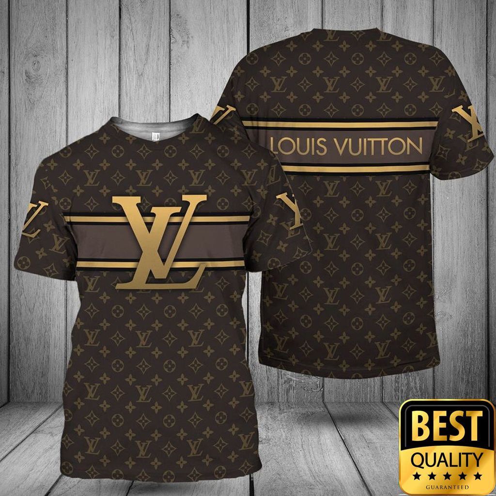 Luxury Louis Vuitton Dark Brown Monogram Canvas With Big Gold Logo In Center 3D Shirt 160 Luxury Louis Vuitton Dark Brown Monogram Canvas With Big Gold Logo In Center 3D Shirt 160