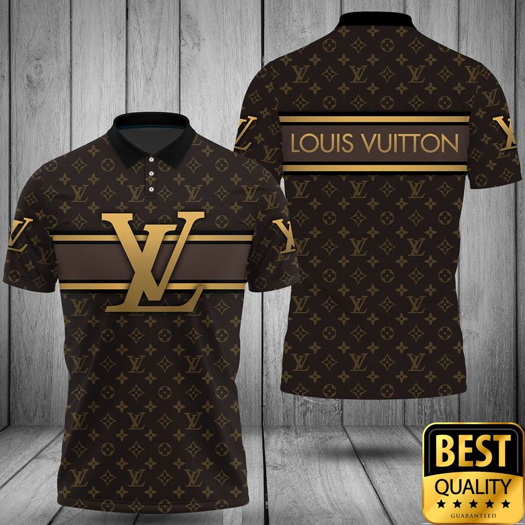 Luxury Louis Vuitton Dark Brown Monogram Canvas With Big Gold Logo In Center 3D Shirt 160 Luxury Louis Vuitton Dark Brown Monogram Canvas With Big Gold Logo In Center 3D Shirt 160