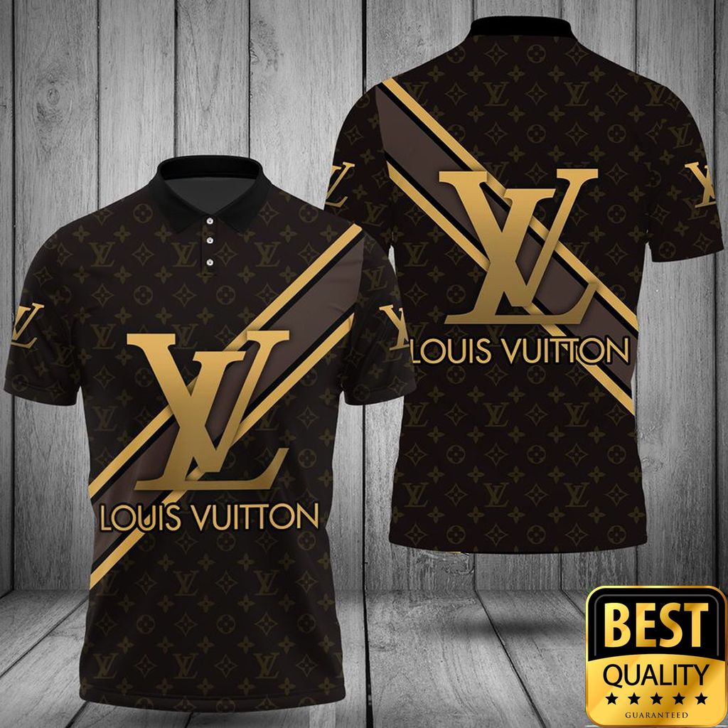 Luxury Louis Vuitton Dark Brown With Gold Diagonal Lines 3D Shirt And Pants 161 Luxury Louis Vuitton Dark Brown With Gold Diagonal Lines 3D Shirt And Pants 161