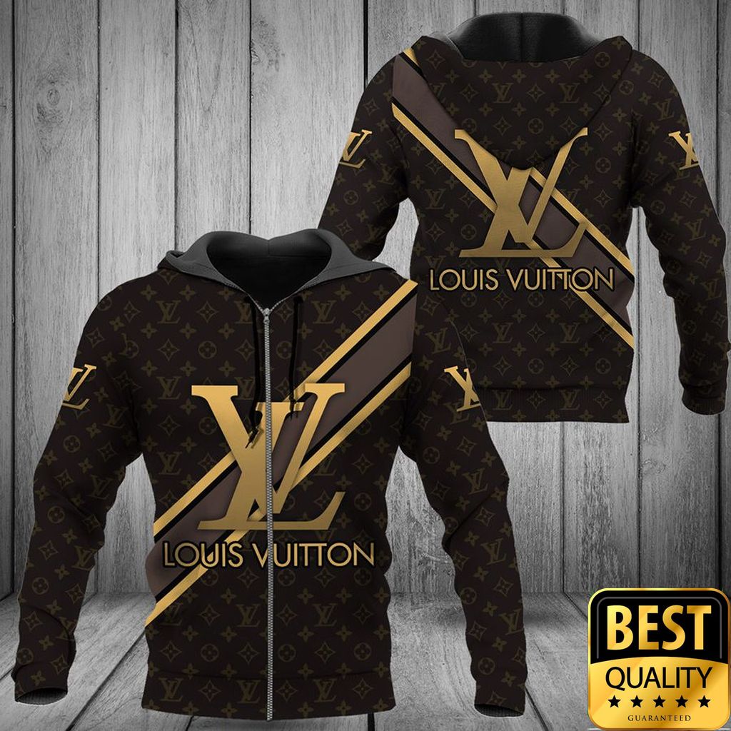Luxury Louis Vuitton Dark Brown With Gold Diagonal Lines 3D Shirt And Pants 161 Luxury Louis Vuitton Dark Brown With Gold Diagonal Lines 3D Shirt And Pants 161