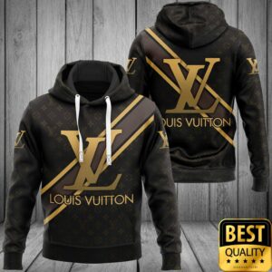 Luxury Louis Vuitton Dark Brown with Gold Diagonal Lines 3D Shirt and Pants 3