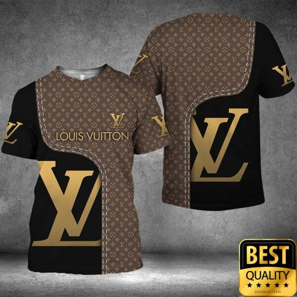 Luxury Louis Vuitton Dark Brown And Black Monogram Canvas Pattern 3D Shirt 158
