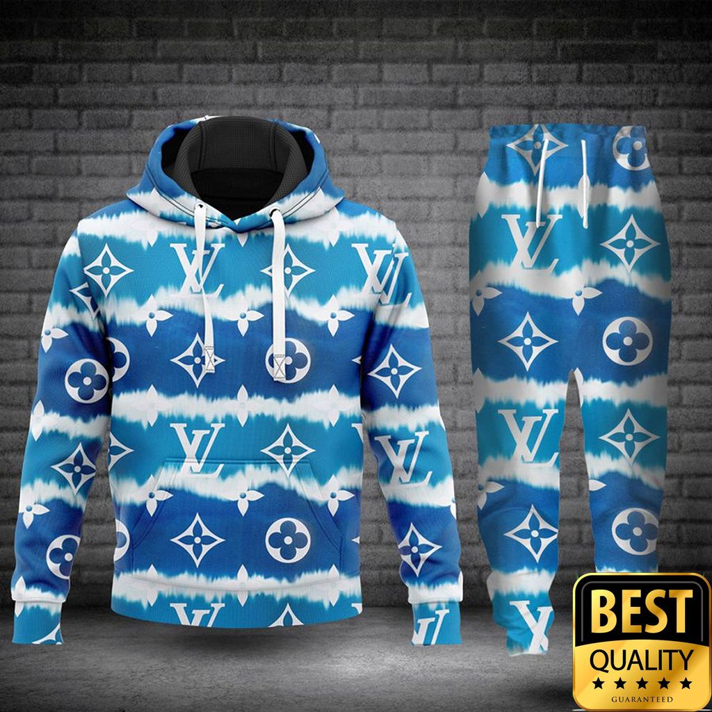 Luxury Louis Vuitton Dark And Light Blue White Mongram Pattern 3D Shirt And Pants 156 Luxury Louis Vuitton Dark And Light Blue White Mongram Pattern 3D Shirt And Pants 156