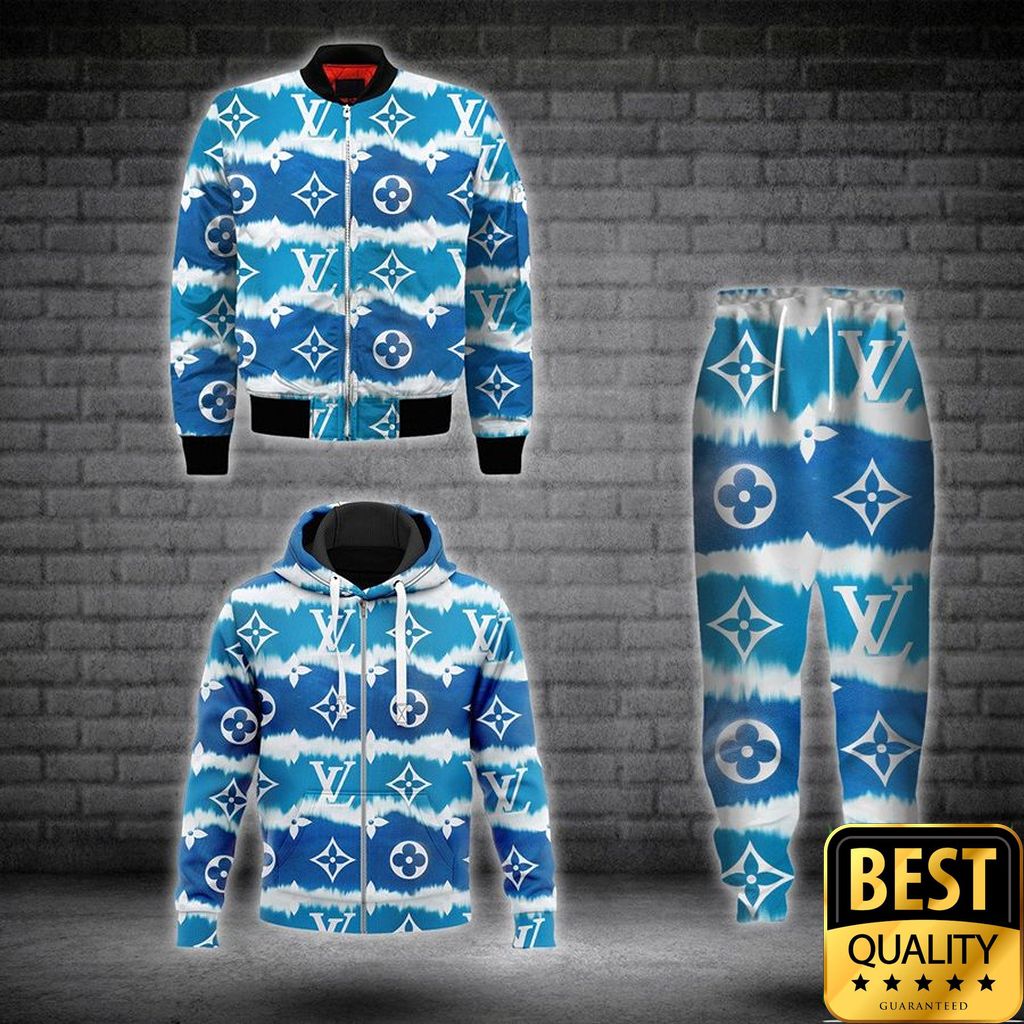 Luxury Louis Vuitton Dark And Light Blue White Mongram Pattern 3D Shirt And Pants 156 Luxury Louis Vuitton Dark And Light Blue White Mongram Pattern 3D Shirt And Pants 156