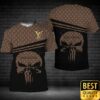Luxury Louis Vuitton Brown With Monogram Skull Pattern And Name On Sleeve 3D Shirt 155