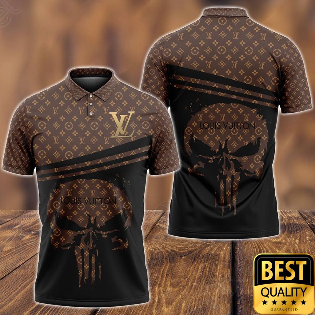 Luxury Louis Vuitton Brown With Monogram Skull Pattern And Name On Sleeve 3D Shirt 155 Luxury Louis Vuitton Brown With Monogram Skull Pattern And Name On Sleeve 3D Shirt 155