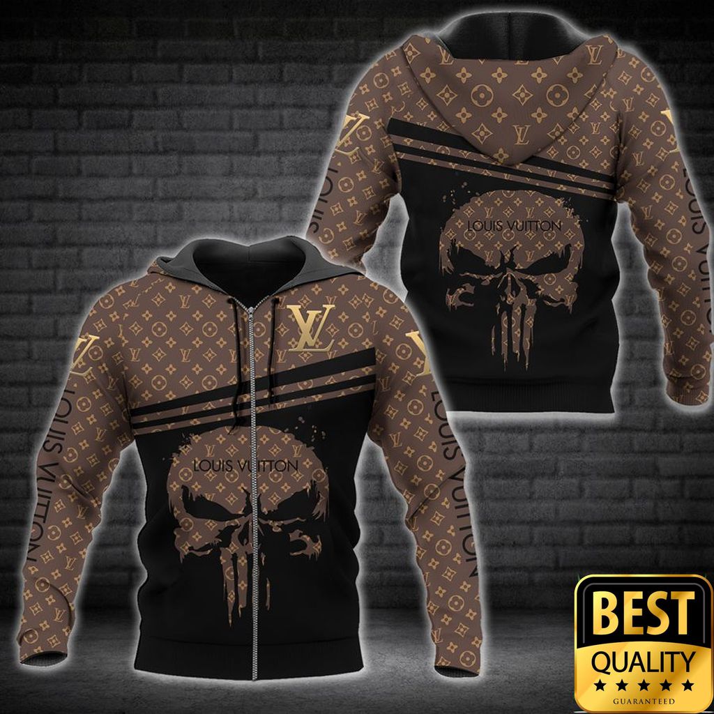 Luxury Louis Vuitton Brown With Monogram Skull Pattern And Name On Sleeve 3D Shirt 155 Luxury Louis Vuitton Brown With Monogram Skull Pattern And Name On Sleeve 3D Shirt 155