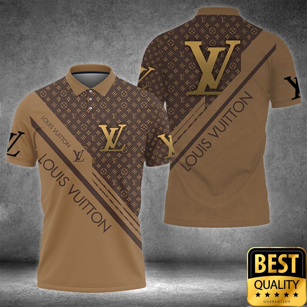 Luxury Louis Vuitton Brown With Diagonal Brand Name Stripe And Monogram 3D Shirt 153 Luxury Louis Vuitton Brown With Diagonal Brand Name Stripe And Monogram 3D Shirt 153