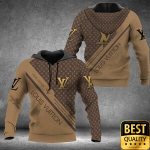 Luxury Louis Vuitton Brown with Diagonal Brand Name Stripe and Monogram 3D Shirt 2