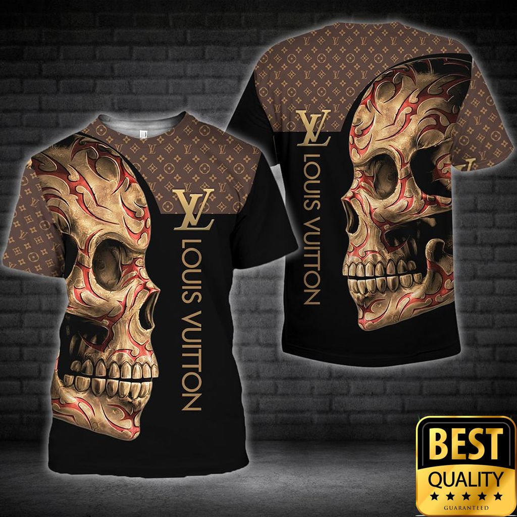Luxury Louis Vuitton Brown And Black With Skull On The Right 3D Shirt 149 Luxury Louis Vuitton Brown And Black With Skull On The Right 3D Shirt 149