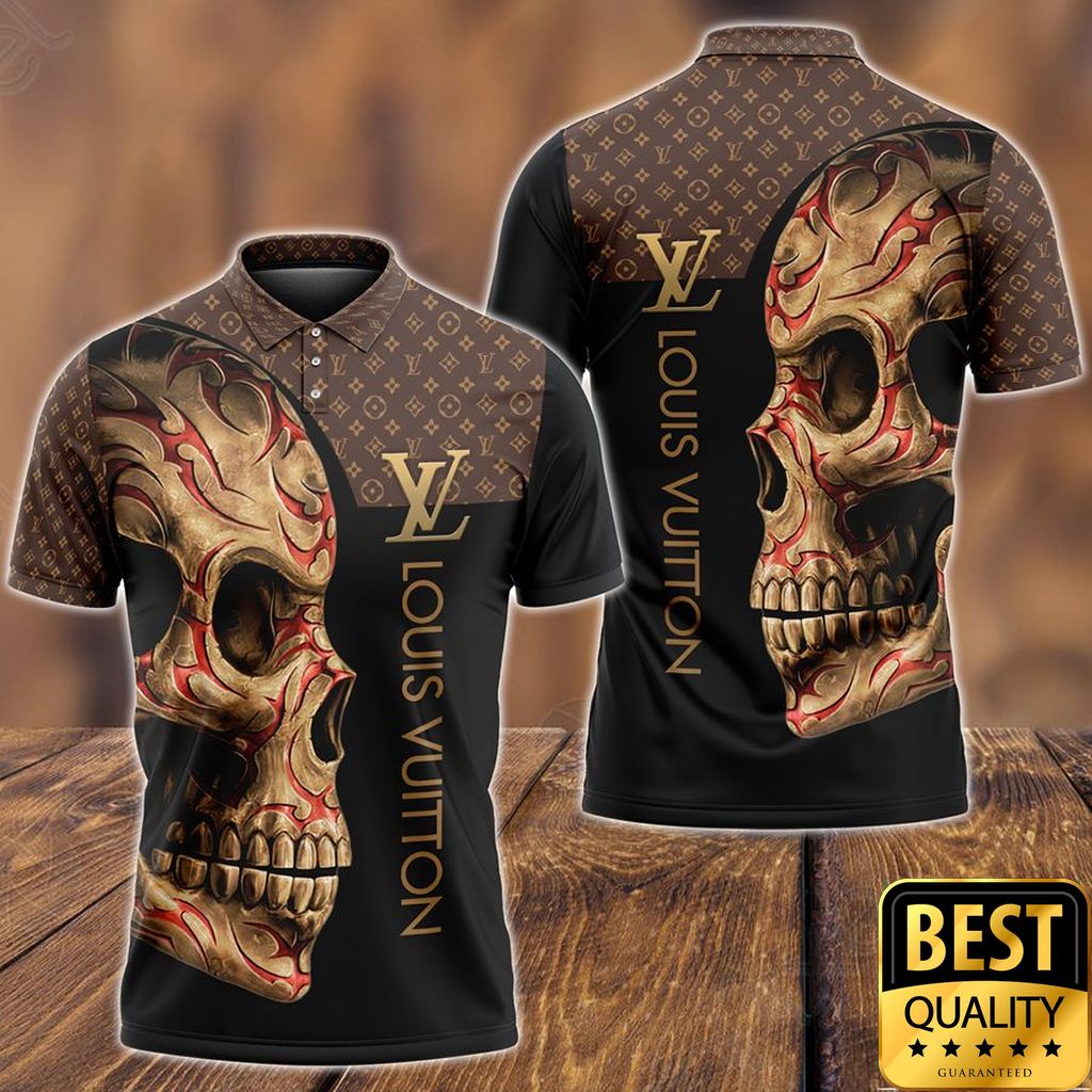 Luxury Louis Vuitton Brown And Black With Skull On The Right 3D Shirt 149 Luxury Louis Vuitton Brown And Black With Skull On The Right 3D Shirt 149