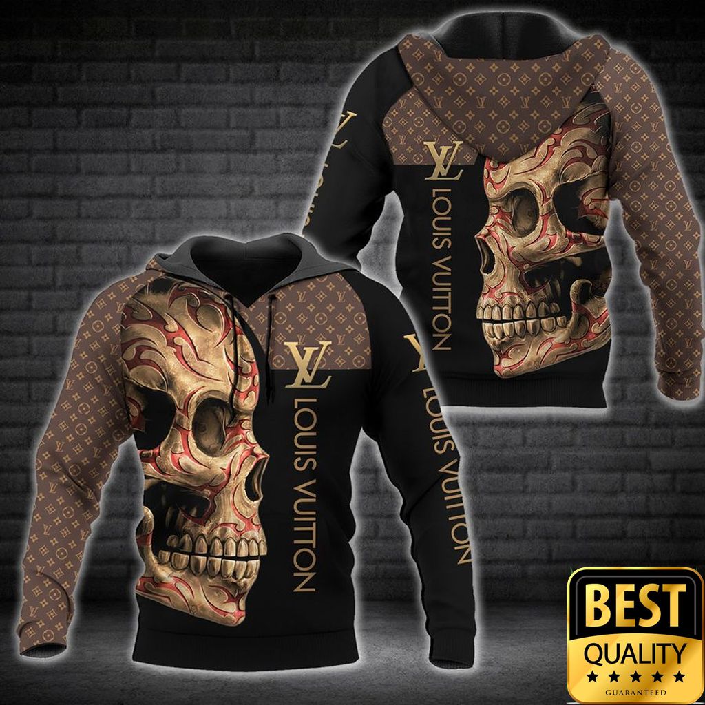 Luxury Louis Vuitton Brown And Black With Skull On The Right 3D Shirt 149 Luxury Louis Vuitton Brown And Black With Skull On The Right 3D Shirt 149