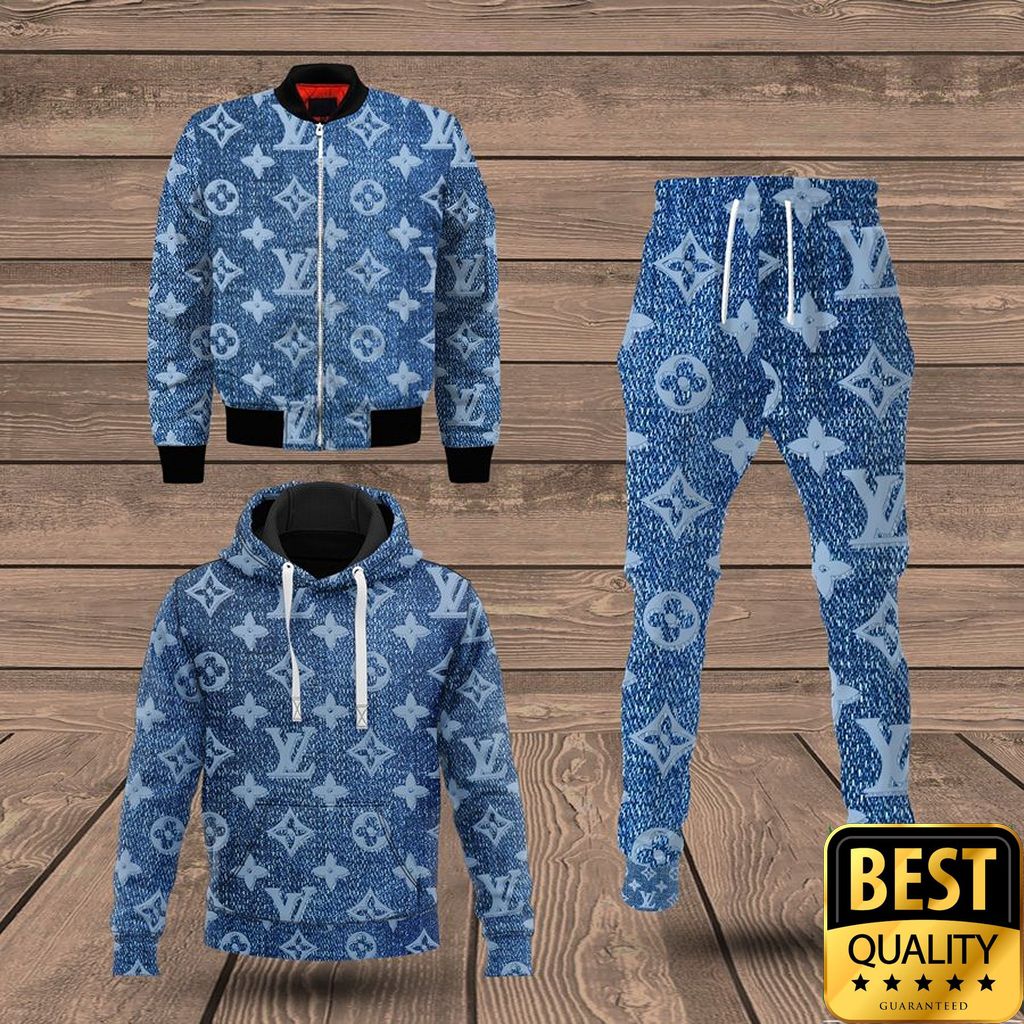 Luxury Louis Vuitton Blue With Monogram Denim Pattern Logo 3D Shirt And Pants 148 Luxury Louis Vuitton Blue With Monogram Denim Pattern Logo 3D Shirt And Pants 148