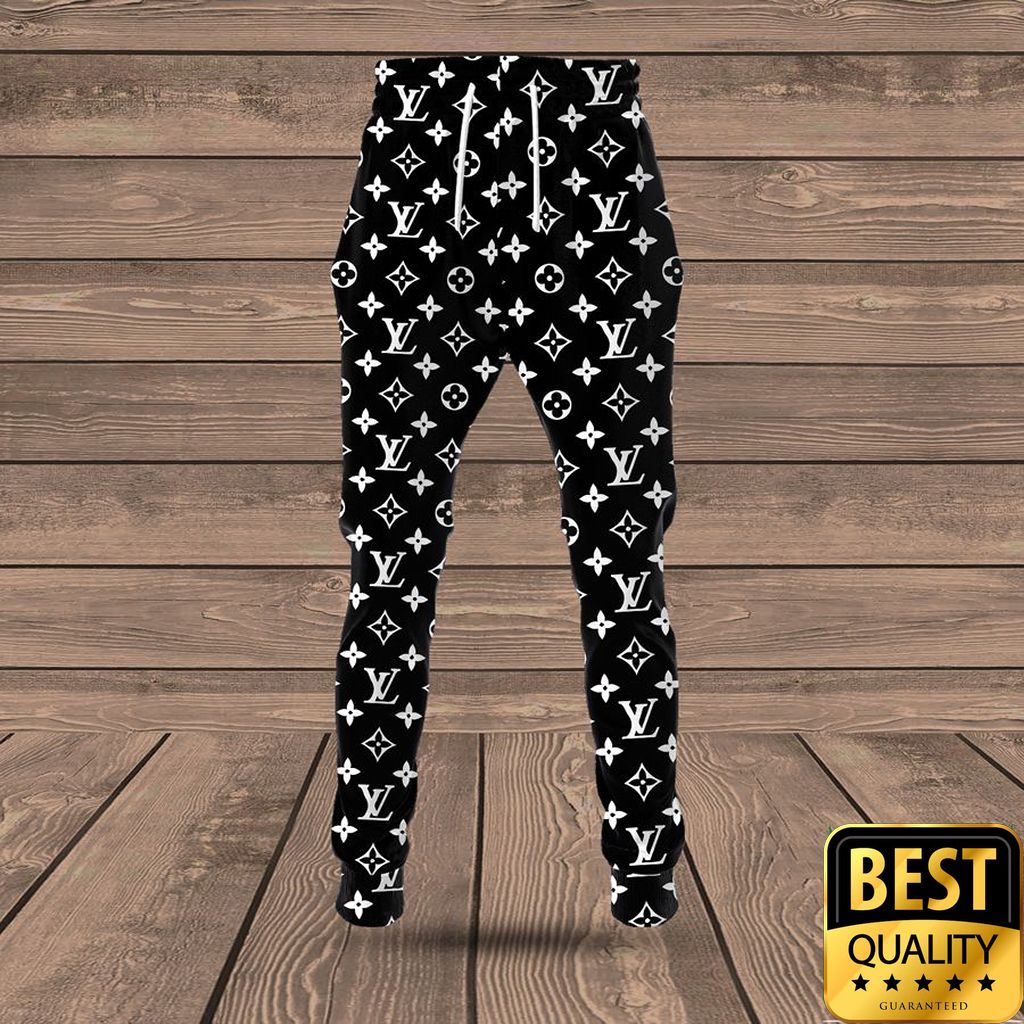 Luxury Louis Vuitton Black With Multiple Small White Logos 3D Shirt And Pants 146 Luxury Louis Vuitton Black With Multiple Small White Logos 3D Shirt And Pants 146