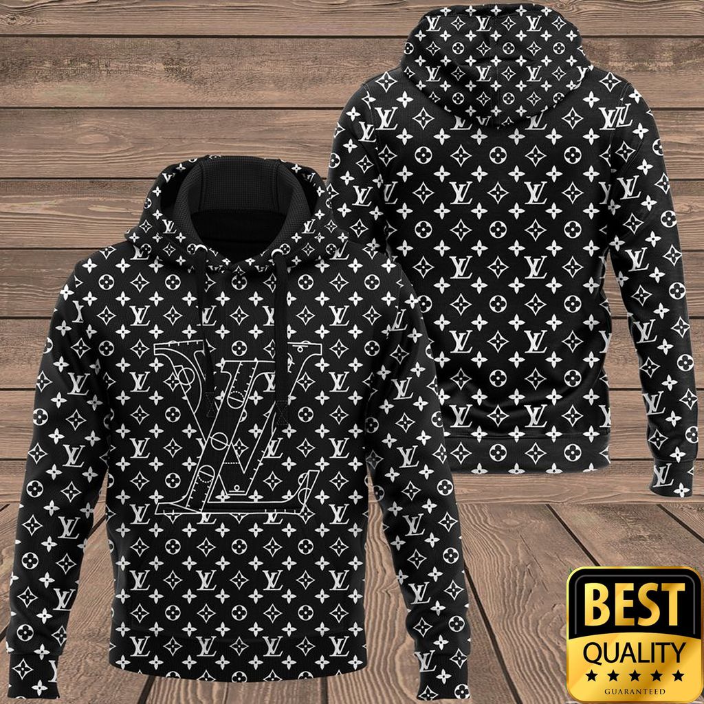 Luxury Louis Vuitton Black With Multiple Small White Logos 3D Shirt And Pants 146 Luxury Louis Vuitton Black With Multiple Small White Logos 3D Shirt And Pants 146
