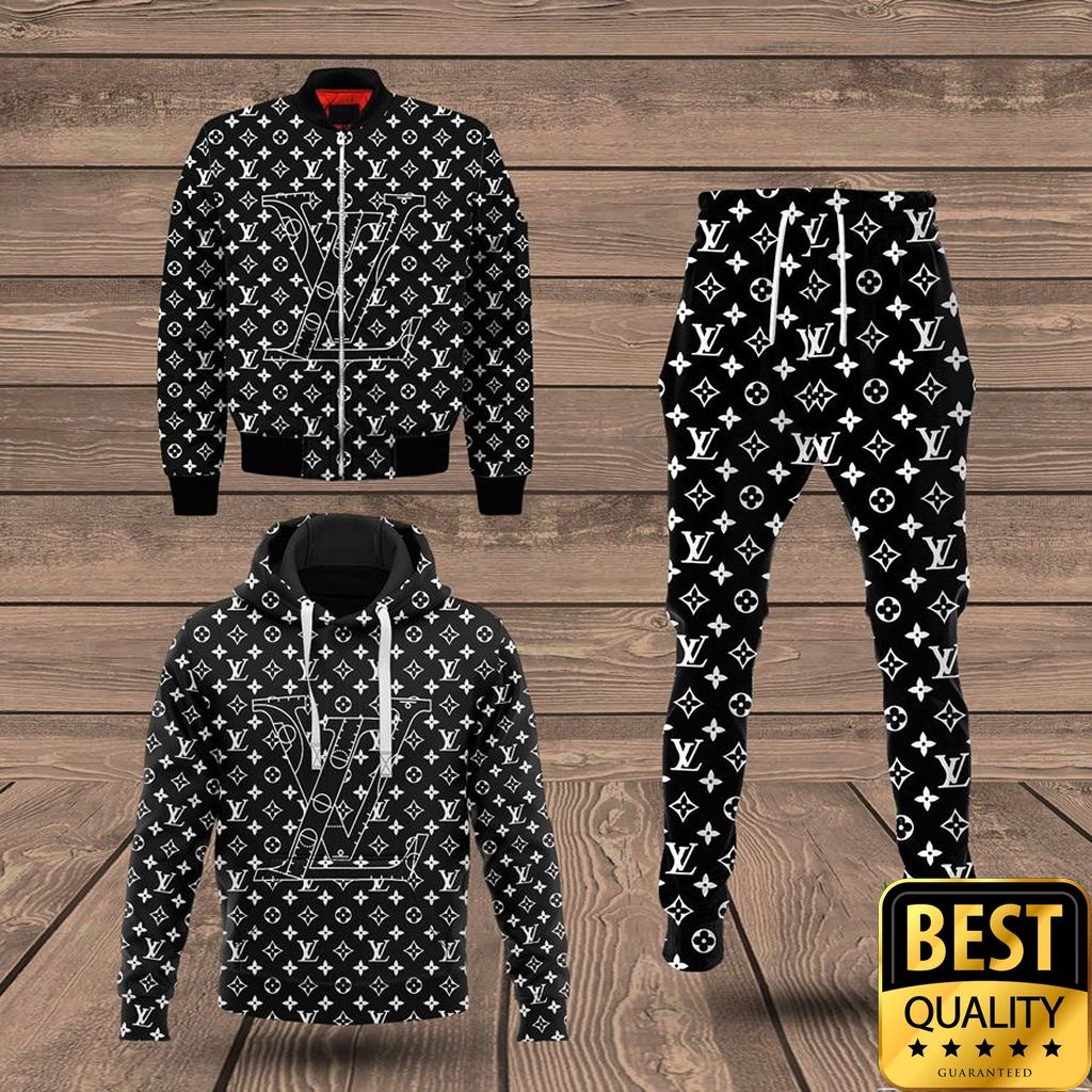 Luxury Louis Vuitton Black With Multiple Small White Logos 3D Shirt And Pants 146 Luxury Louis Vuitton Black With Multiple Small White Logos 3D Shirt And Pants 146