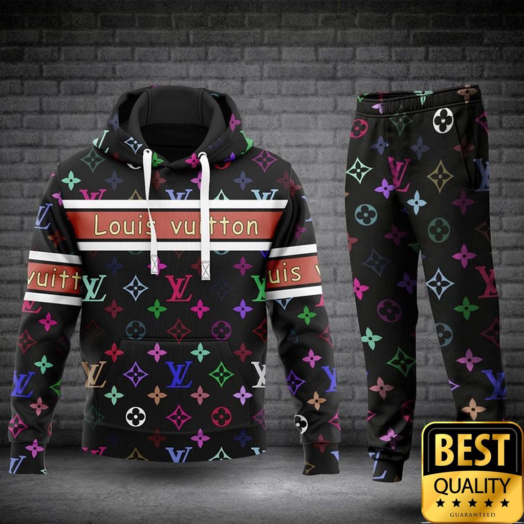 Luxury Louis Vuitton Black With Monogram Multicolore Pattern 3D Shirt And Pants 145 Luxury Louis Vuitton Black With Monogram Multicolore Pattern 3D Shirt And Pants 145