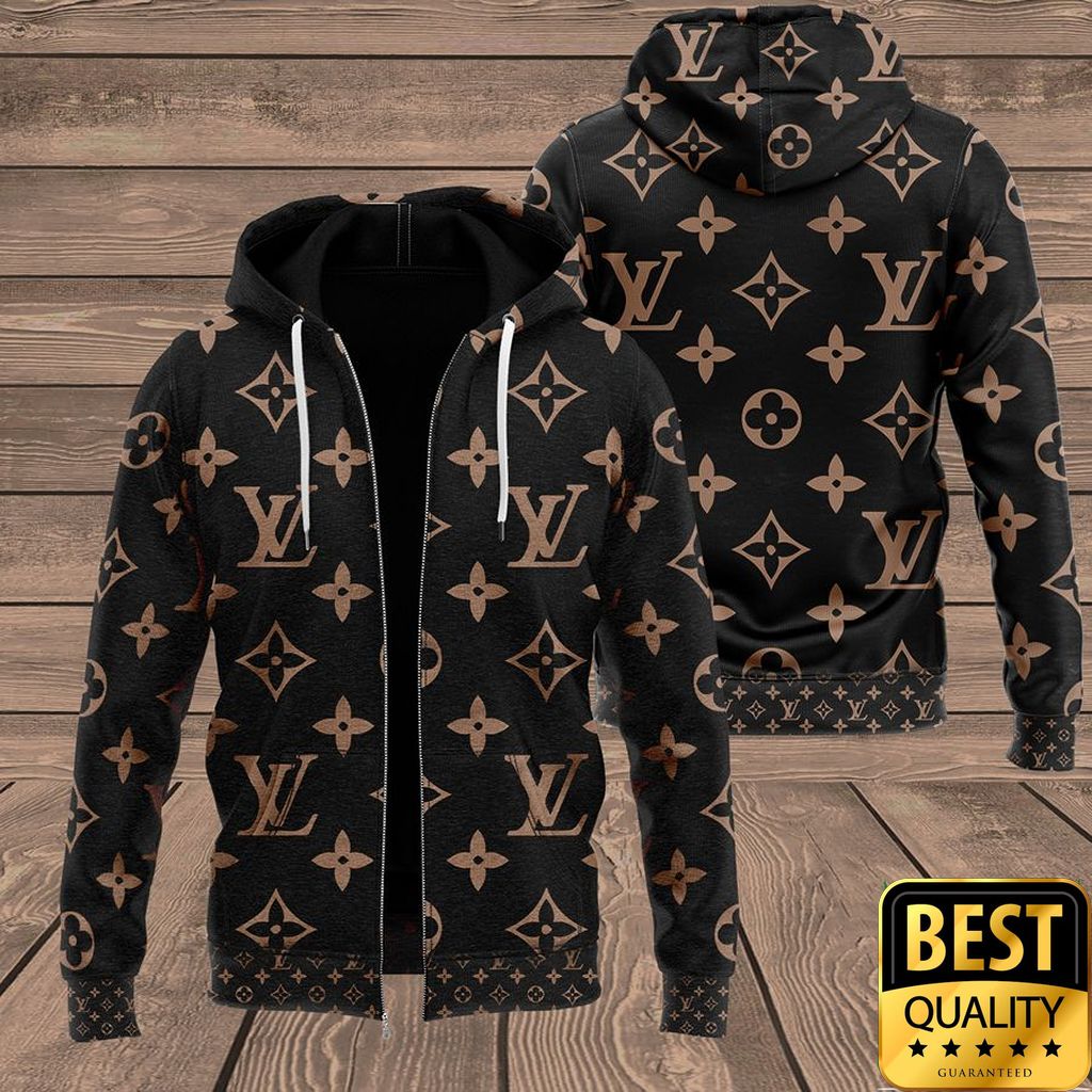 Luxury Louis Vuitton Black With Light Brown Monogram Canvas Pattern 3D Shirt And Pants 144 Luxury Louis Vuitton Black With Light Brown Monogram Canvas Pattern 3D Shirt And Pants 144