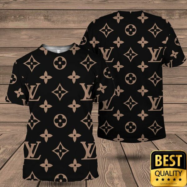 Luxury Louis Vuitton Black With Light Brown Monogram Canvas Pattern 3D Shirt And Pants 144
