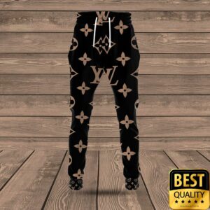 Luxury Louis Vuitton Black with Light Brown Monogram Canvas Pattern 3D Shirt and Pants 3