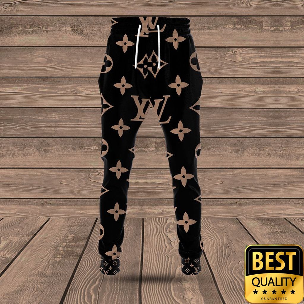 Luxury Louis Vuitton Black With Light Brown Monogram Canvas Pattern 3D Shirt And Pants 144 Luxury Louis Vuitton Black With Light Brown Monogram Canvas Pattern 3D Shirt And Pants 144