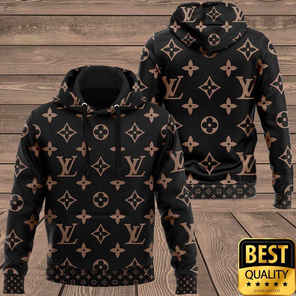 Luxury Louis Vuitton Black With Light Brown Monogram Canvas Pattern 3D Shirt And Pants 144 Luxury Louis Vuitton Black With Light Brown Monogram Canvas Pattern 3D Shirt And Pants 144