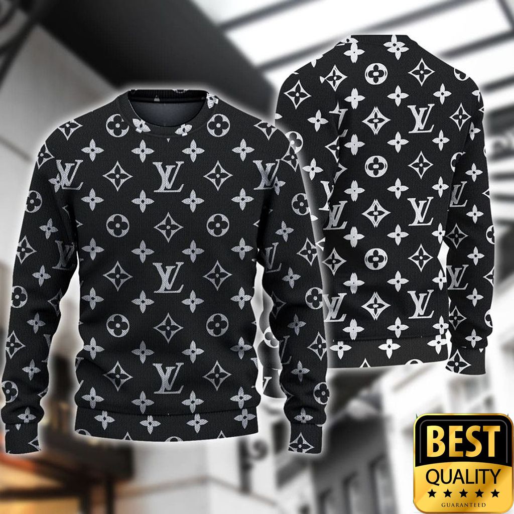 Luxury Louis Vuitton Black With Gray Monogram Pattern Sweatshirt 143 Luxury Louis Vuitton Black With Gray Monogram Pattern Sweatshirt 143