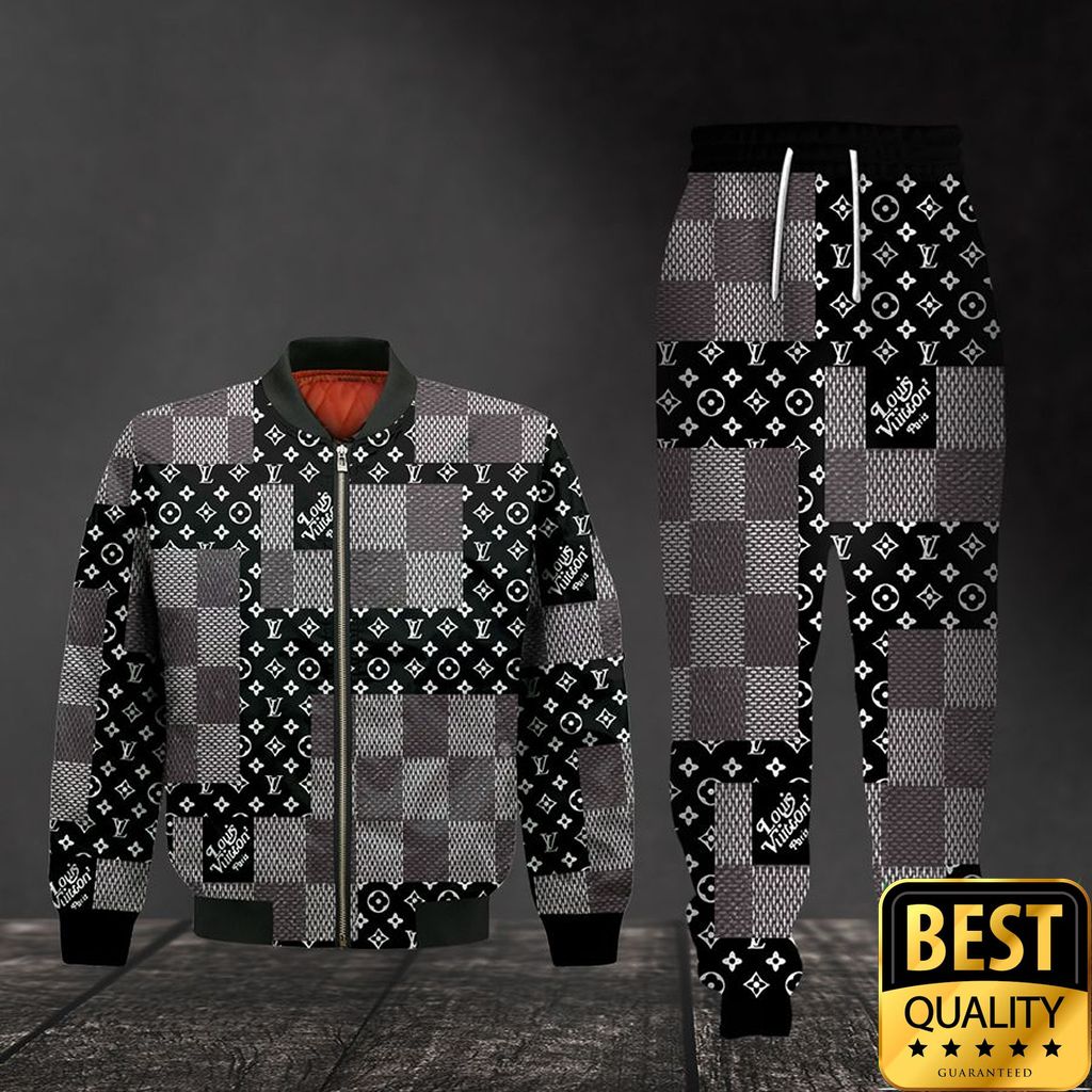 Luxury Louis Vuitton Black White Gray With Checkered Patten 3D Shirt And Pants 141 Luxury Louis Vuitton Black White Gray With Checkered Patten 3D Shirt And Pants 141