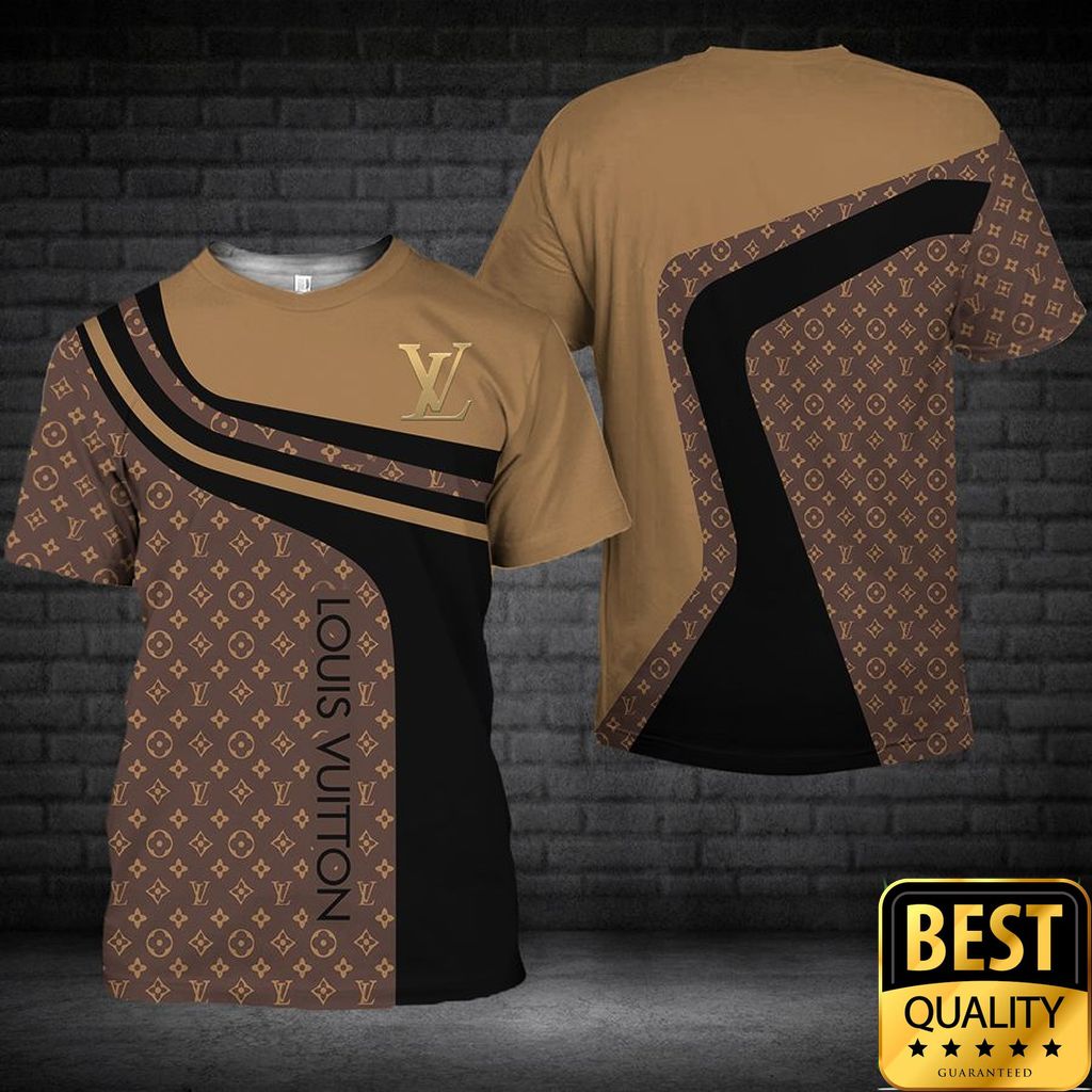 Luxury Louis Vuitton Black Dark Light Brown Curves Pattern 3D Shirt 140 Luxury Louis Vuitton Black Dark Light Brown Curves Pattern 3D Shirt 140
